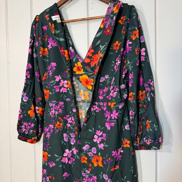 Calvin Klein Dress Green Floral Faux Wrap Midi Ruffles Size 4 in Malachite - Picture 10 of 16